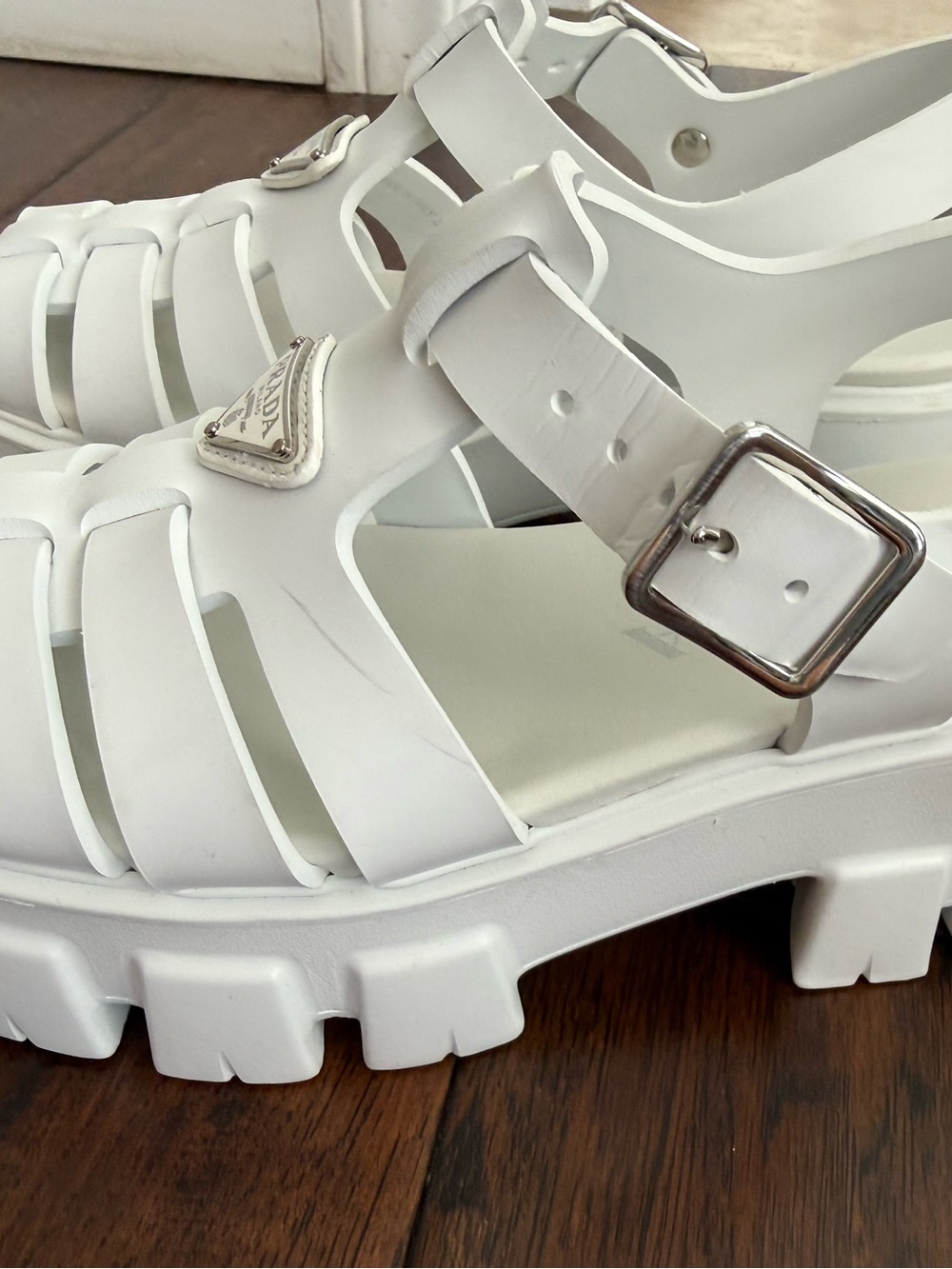 Prada White Monolith Platform Sandals, Size 6 - Picture 3 of 9